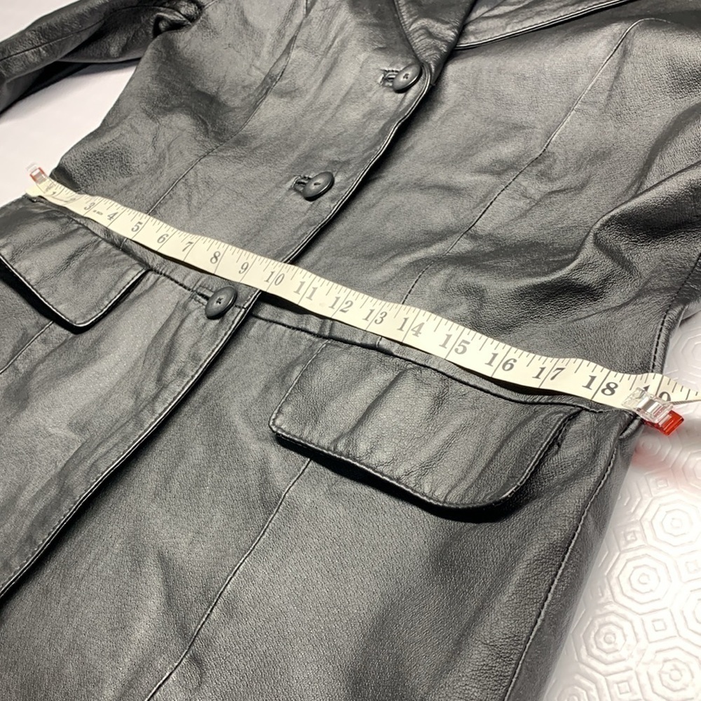 𝅺Sequence Leather Jacket Coat Front Button Closure Size 14 Colour Black - Picture 10 of 12